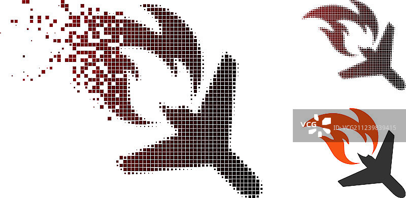 被破坏的像素半色调飞机火灾图片素材