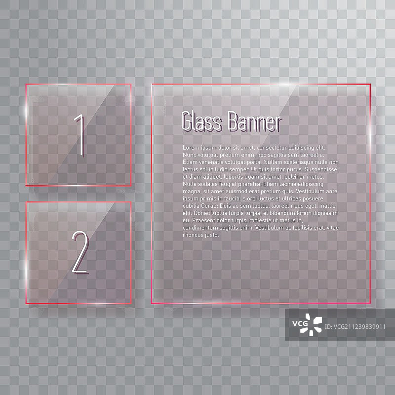 一组透明的反射方形玻璃banner图片素材