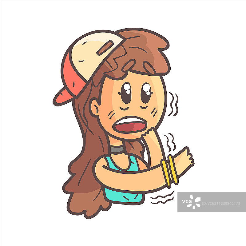 戴帽子和蓝色上衣的受惊女孩图片素材