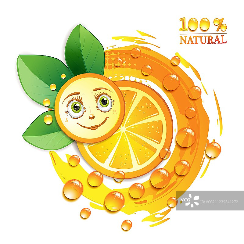 带有叶子和笑脸的橙子切片图片素材