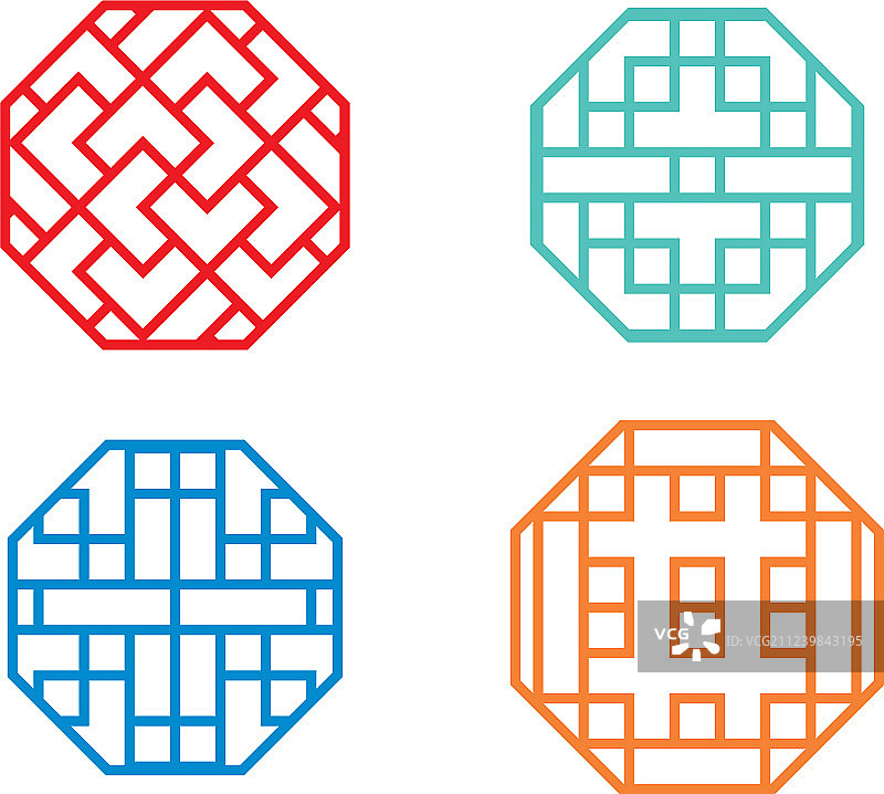 中式八角窗框和符号图片素材