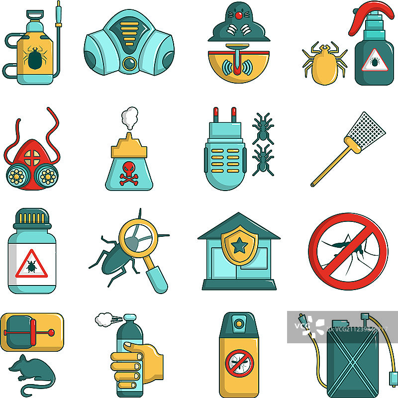 害虫防治工具图标卡通风格图片素材