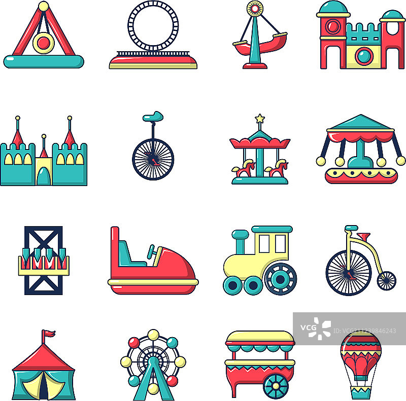 卡通风格游乐园图标集图片素材