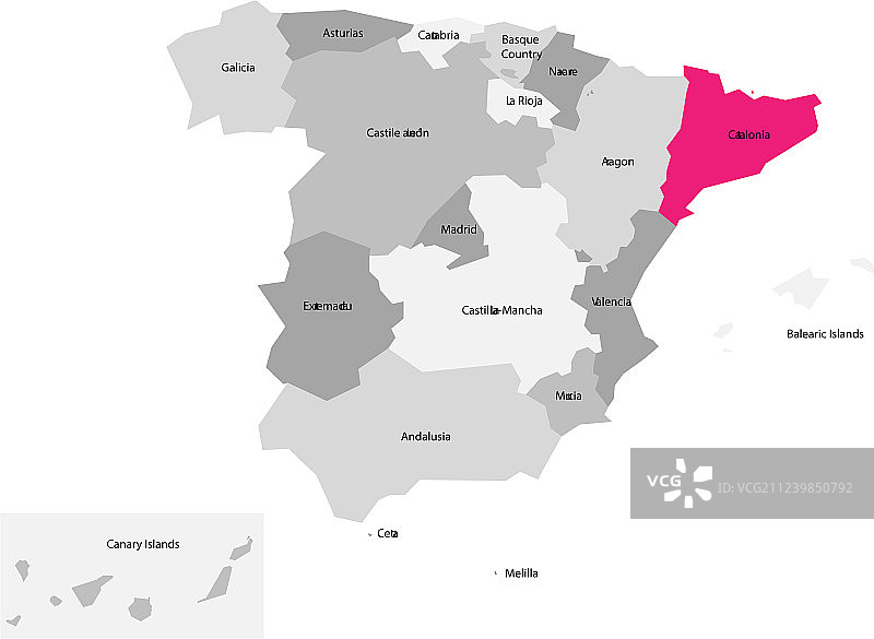 西班牙地图划分为17个行政区图片素材