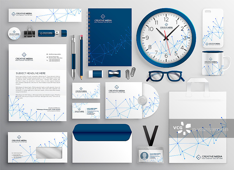 线框图中的商务文具套装图片素材