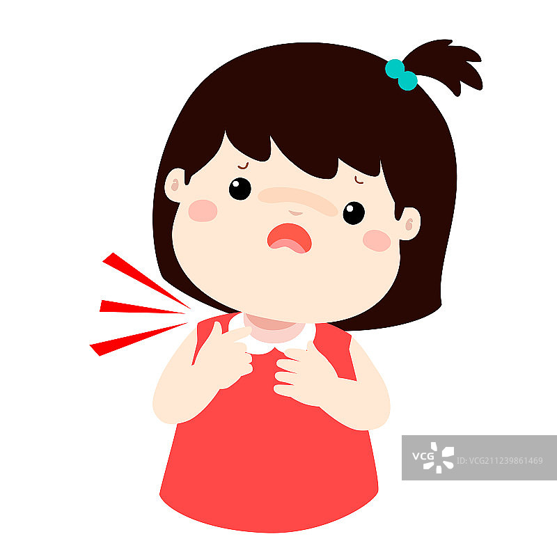 嗓子疼的生病女孩卡通图片素材