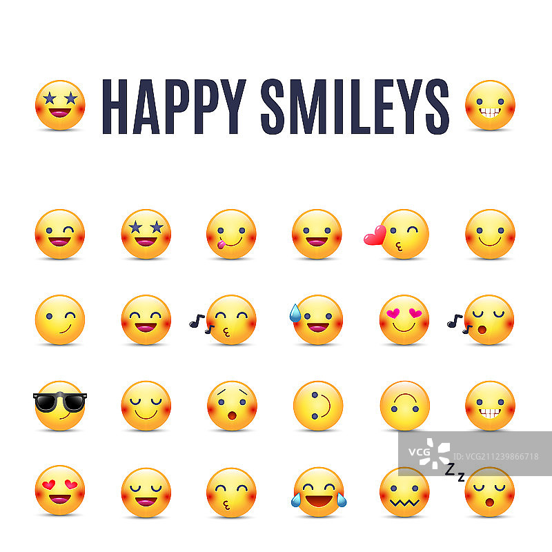 快乐笑脸表情符号图标集图片素材