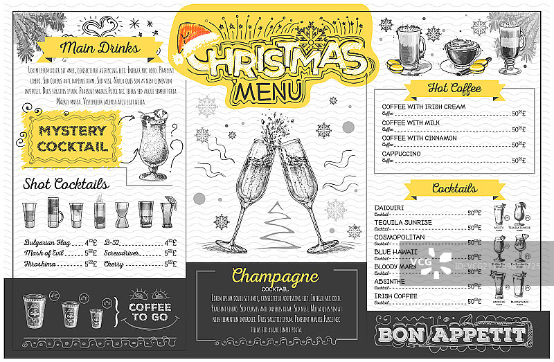 香槟圣诞节假日菜单设计图片素材