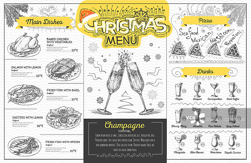 香槟圣诞节假日菜单设计图片素材