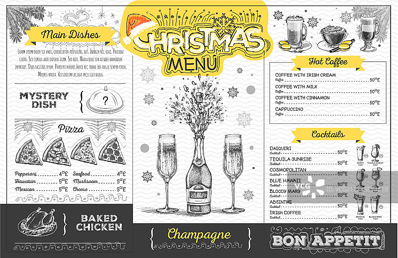 香槟圣诞节假日菜单设计图片素材