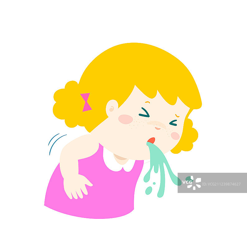 卡通生病女孩呕吐图片素材
