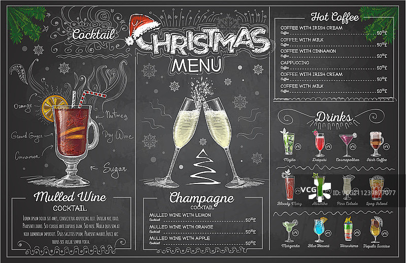香槟圣诞节假日菜单设计图片素材