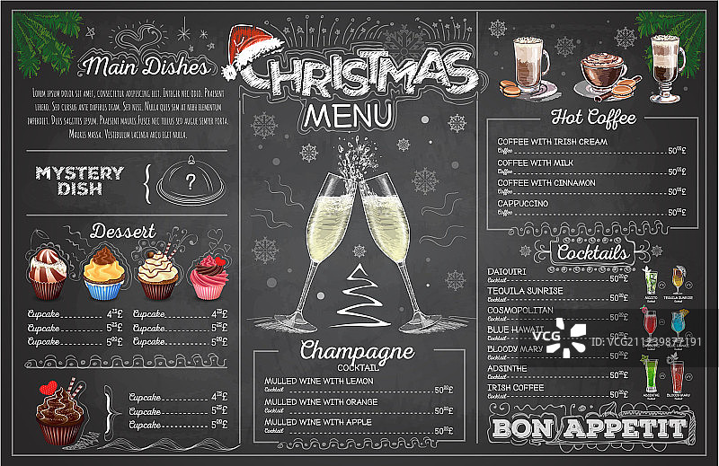 香槟圣诞节假日菜单设计图片素材