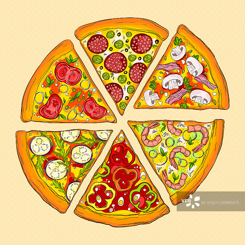 六块美味披萨图片素材