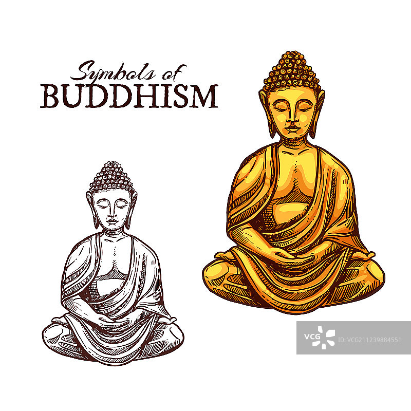 佛教文化与佛像符号素描图片素材