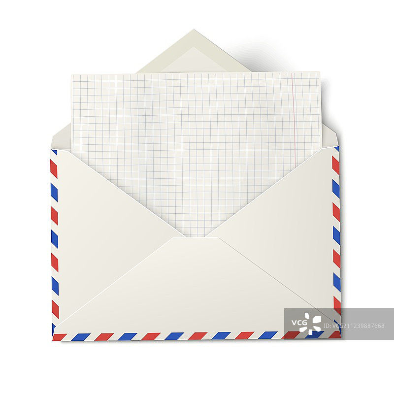 打开的航空信封附带白纸图片素材
