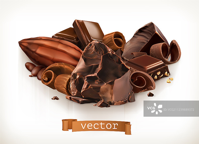 巧克力棒和碎片可可水果3D图片素材