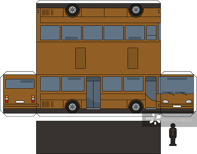 棕色巴士的简易纸模型图片素材