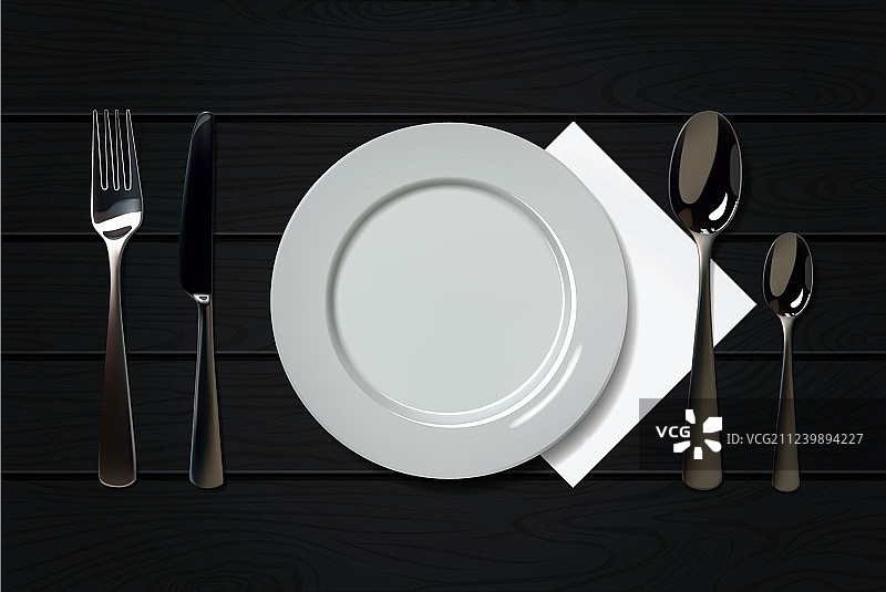 带有勺子刀叉的逼真空盘子图片素材