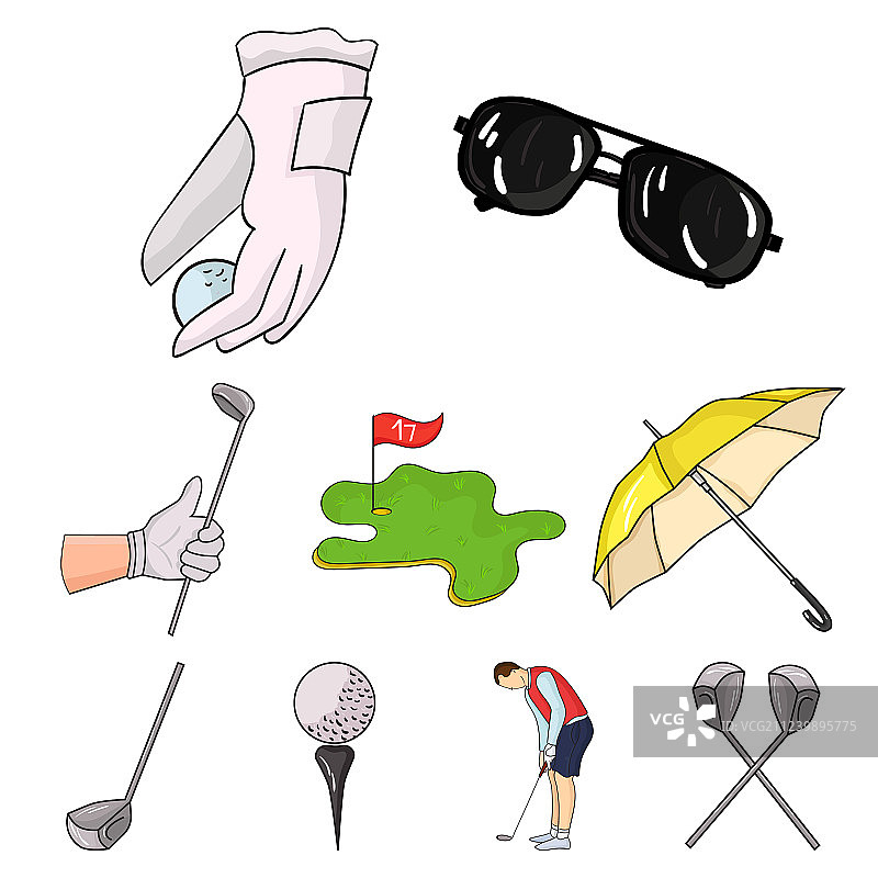 卡通风格高尔夫球杆套装图标图片素材