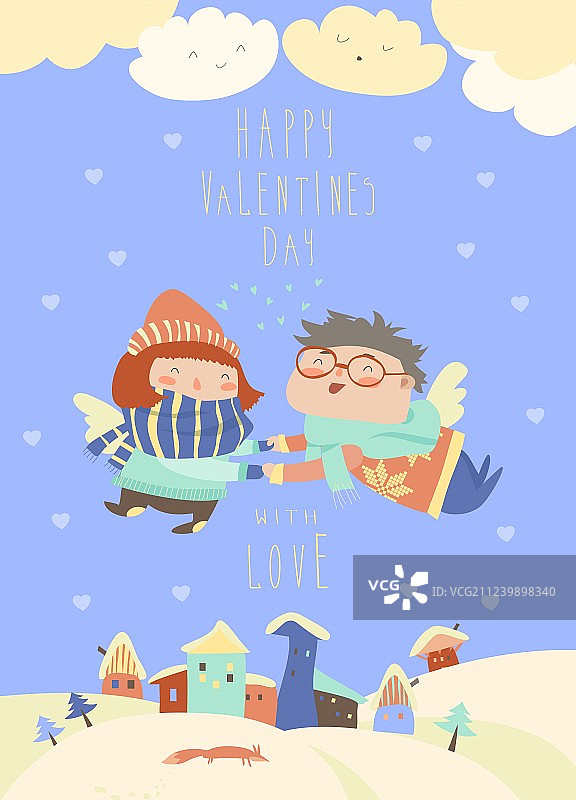 飞越房屋之上的可爱天使情侣图片素材