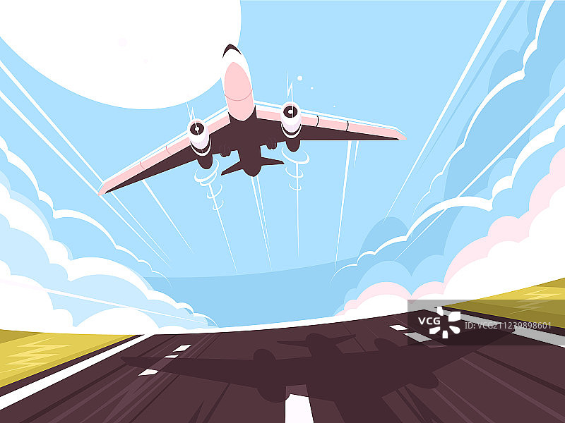 客机从跑道起飞图片素材