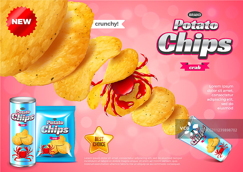 蟹味薯片广告包装背景图片素材