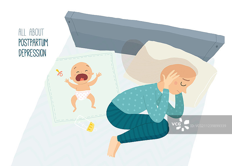 产后抑郁症，产后抑郁症，婴儿图片素材