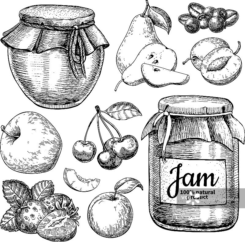 水果果酱玻璃罐插画图片素材