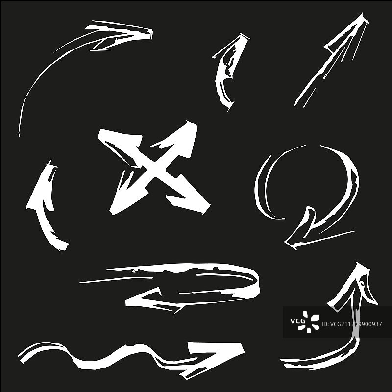 黑色背景上的手绘白色箭头图片素材
