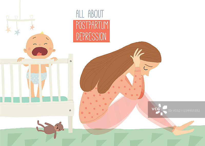 产后抑郁症，产后抑郁症，婴儿图片素材