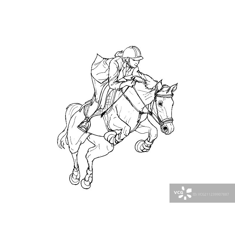 女骑手-跳马轮廓黑色图片素材
