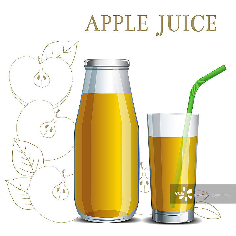 罐装和玻璃杯中的逼真苹果汁图片素材