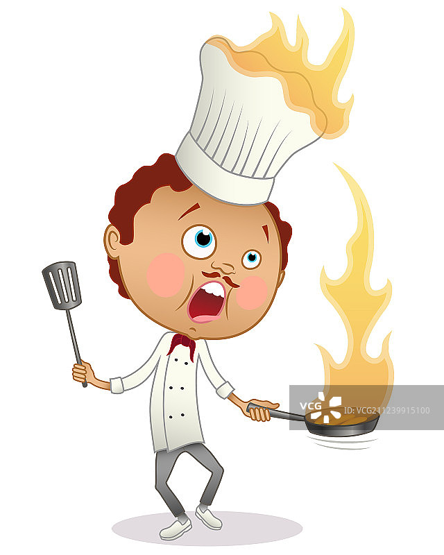 卡通厨师烹饪火焰料理图片素材