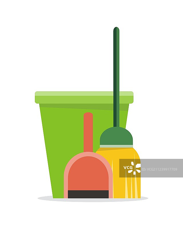 Web Banner：水桶、鸡毛掸子、扫帚和簸箕图标图片素材
