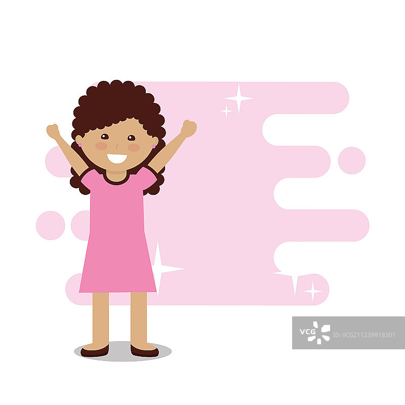 快乐的彩色小女孩举起双臂图片素材