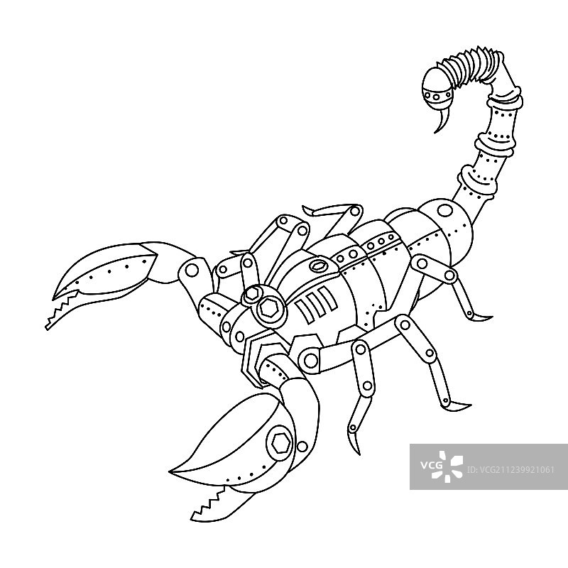 蒸汽朋克风格天蝎座填色书图片素材