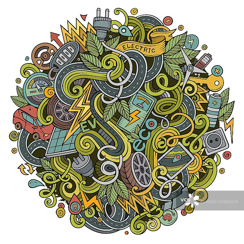 卡通可爱涂鸦电动汽车图片素材