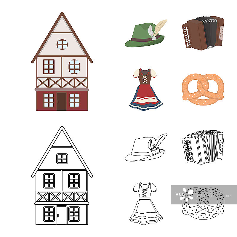 蒂罗尔帽子手风琴连衣裙椒盐卷饼图片素材