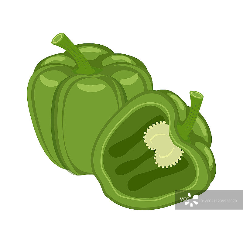 彩色完整和一半的绿色甜椒图片素材