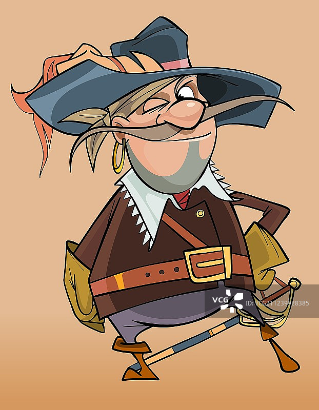 穿着火枪手服装的卡通男海盗图片素材