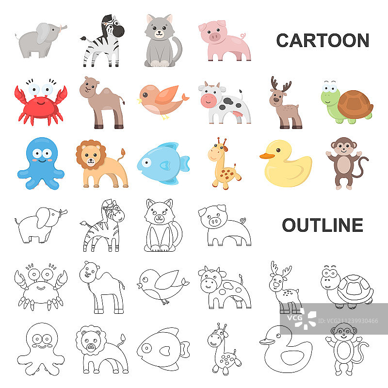 不切实际的卡通动物图标集图片素材