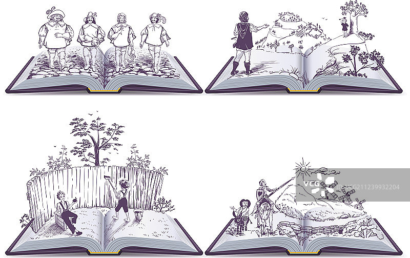 打开的三剑客汤姆索亚书本套装图片素材