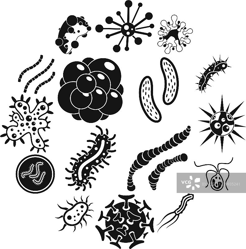 病毒细菌图标集简约风格图片素材
