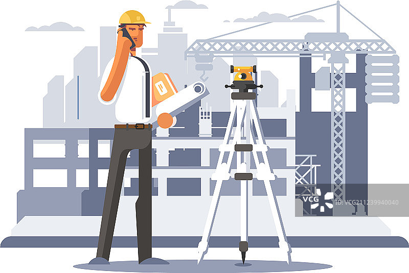 建筑工程师在施工现场打电话图片素材