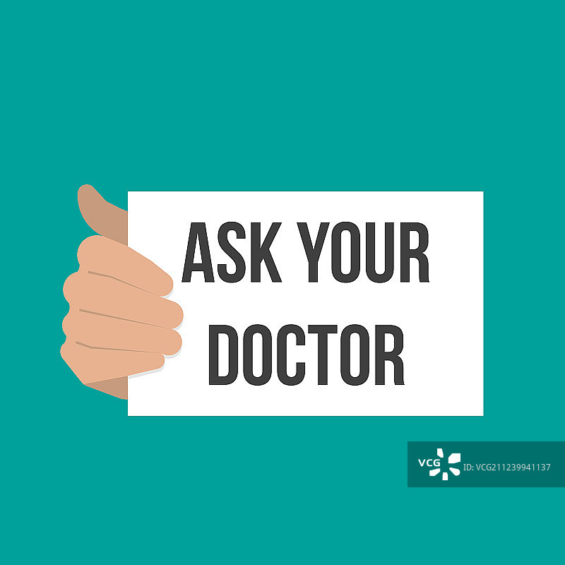 男人展示写着“咨询你的医生”的纸图片素材