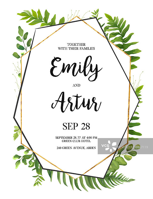 绿色蕨类植物花卉卡片设计图片素材