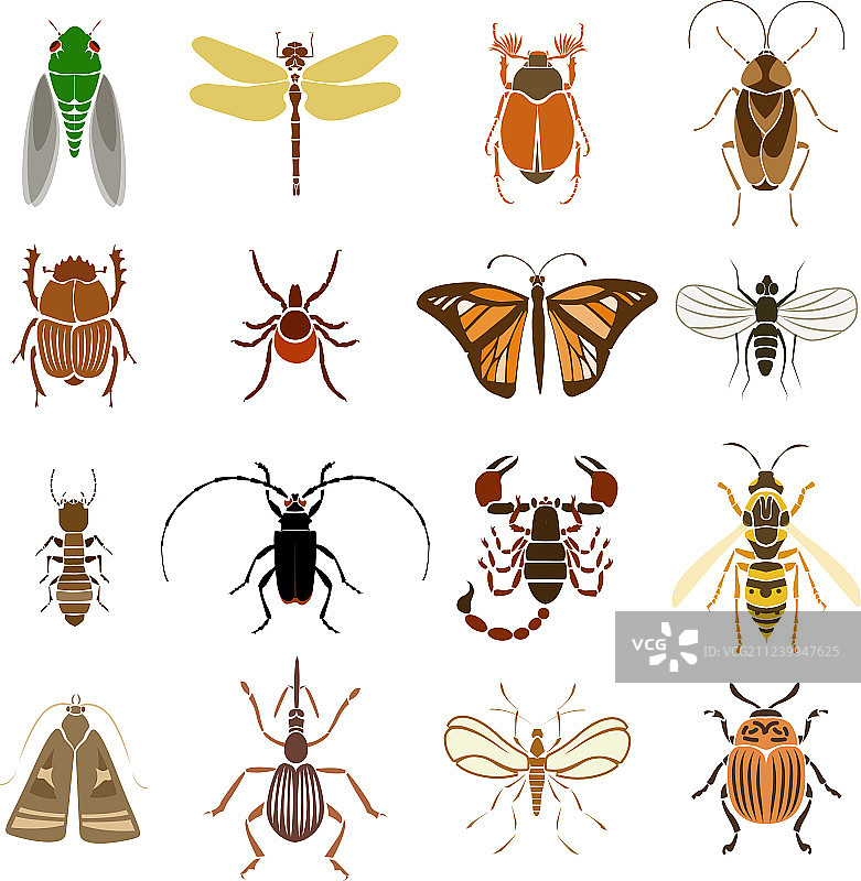 彩色昆虫图标合集图片素材