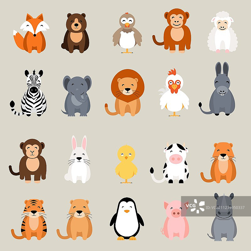 可爱动物套装：狐狸、熊、大象图片素材