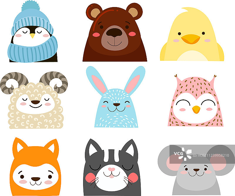企鹅绵羊兔子可爱动物组合图片素材